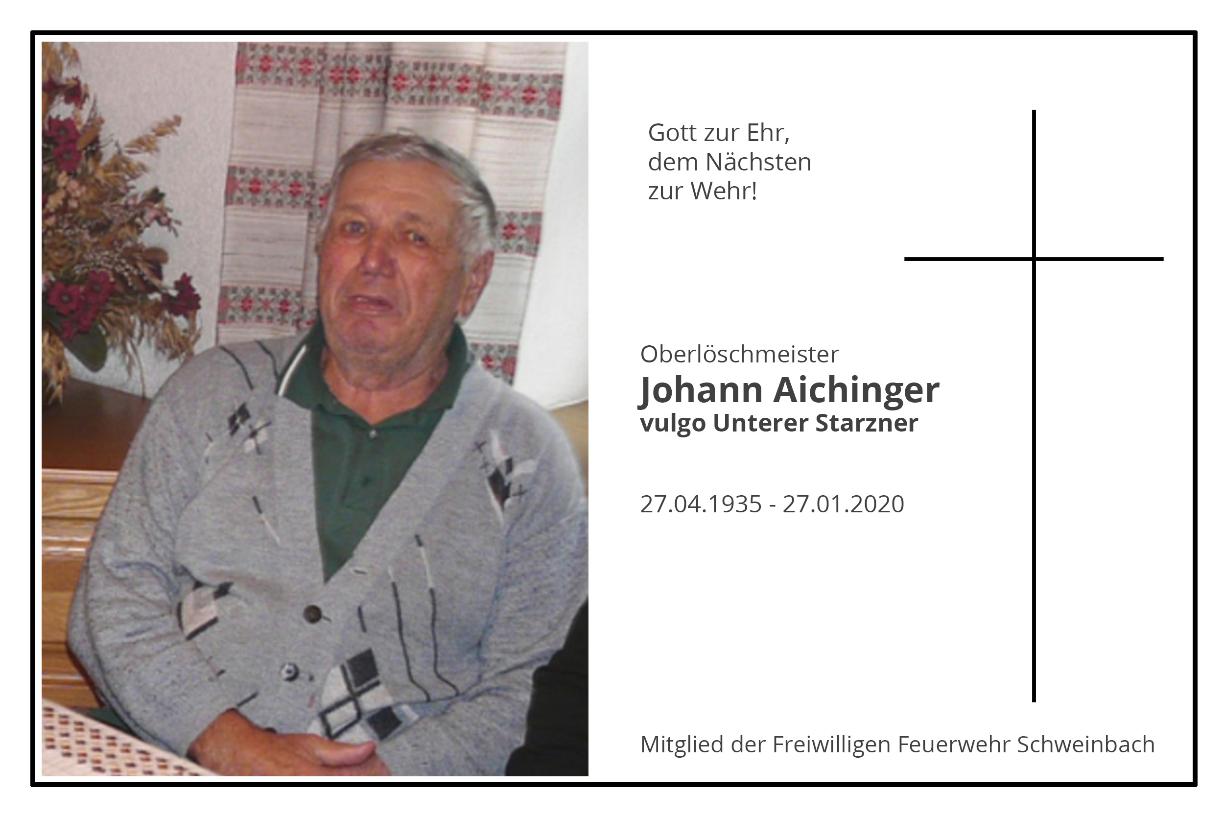 27.01.2020 - Nachruf: Johann Aichinger vlg. Unterer Starzner 