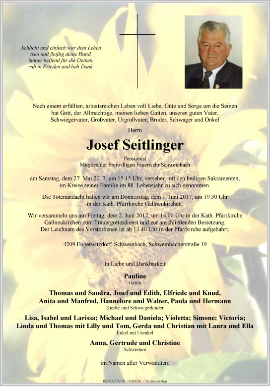Nachruf Josef Seitlinger